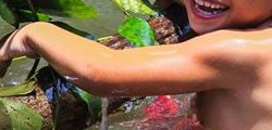 Kids playing in the Nam Khan River, close to Luang Prabang